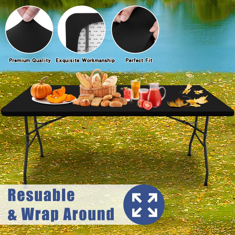 Moosfor Spandex 6 Foot Rectangle Table Cloth  Elastic Fitted Tablecloths for Picnic  Stretch Washable Patio Table Cover for Outdoor  Camping  Banquet and Parties (Black  36""x72"") - Image 5